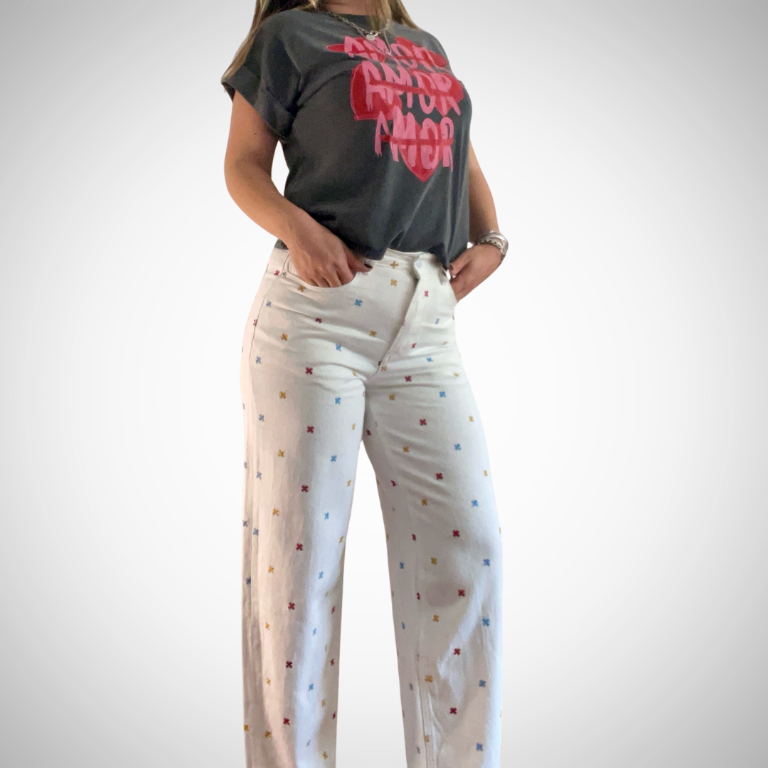 White Flowers Jeans