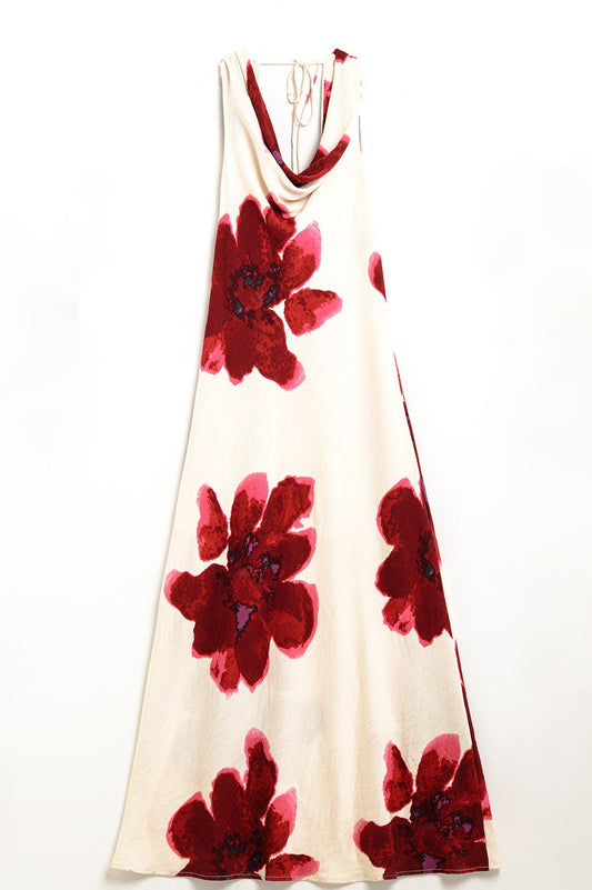 Vestido maxi sem mangas esvoaçante com estampado floral