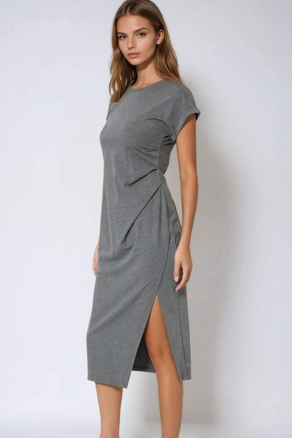 Vestido sem mangas em tencel elástico cinzento